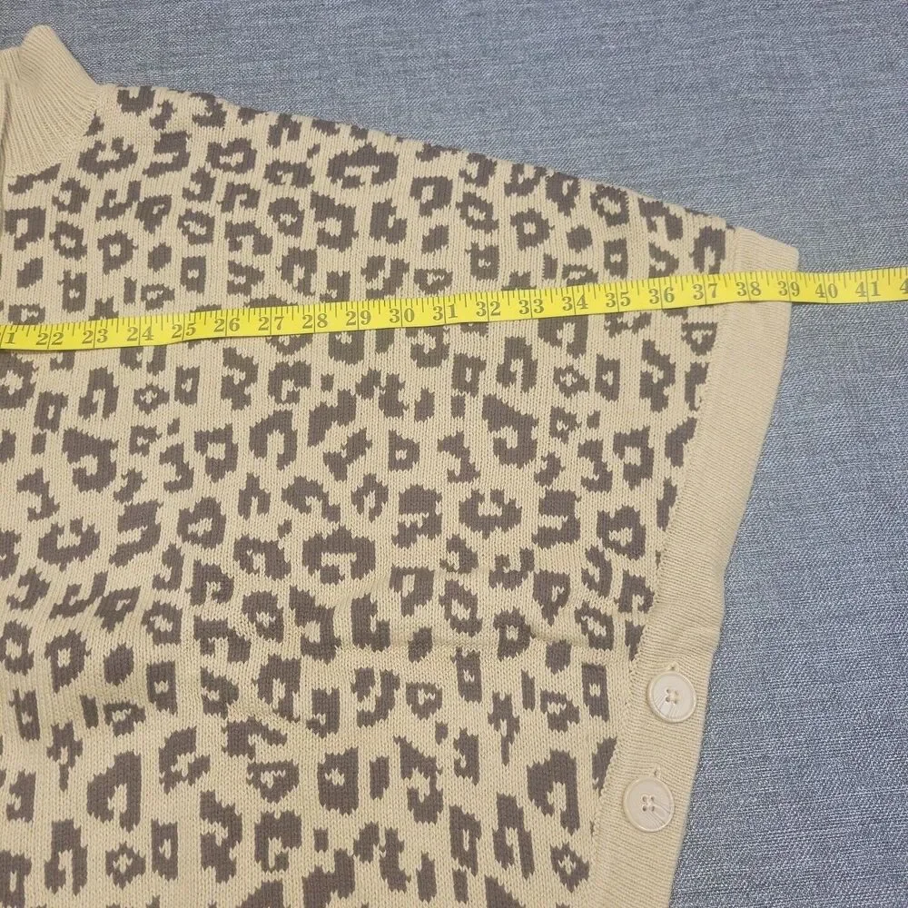 Denim Co Womens Poncho Buttoned Sweater Medium Size Beige Brown Animal Print - Picture 2 of 10